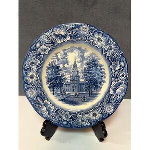 Blue & White Staffordshire Liberty 10" Dinner Plate Independence Hall England